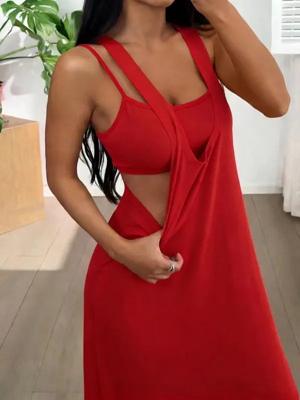 Laronie Two-Piece Dress with Sporty Tank Top Design, view 3 - Elena Harper
