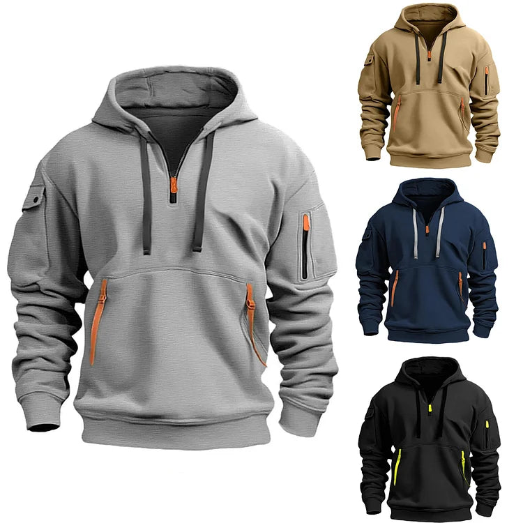 Casual Elegant Half-Zip Hoodie for Men – Comfortable