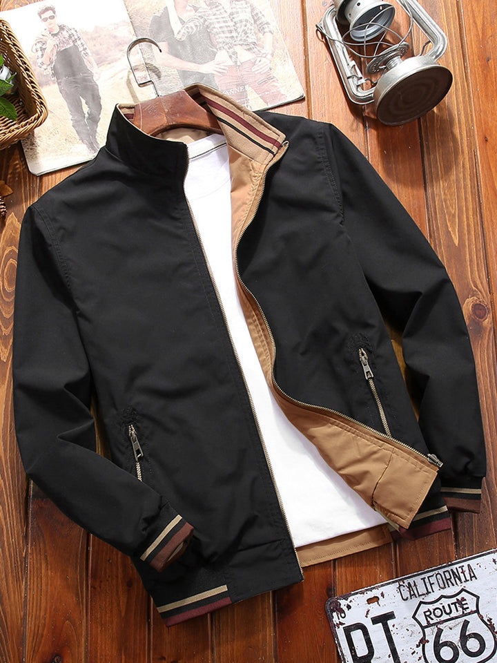 Men's Sport Jacket with High Collar and Reversible Design