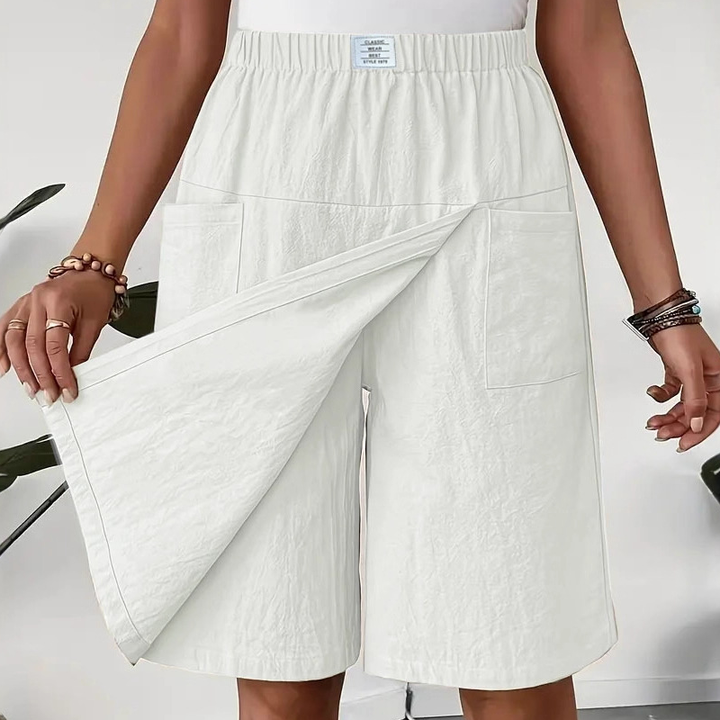 Women's Short Skirt with Elastic Waist, Asymmetrical Cut, Summer, view 3 - Elena Harper