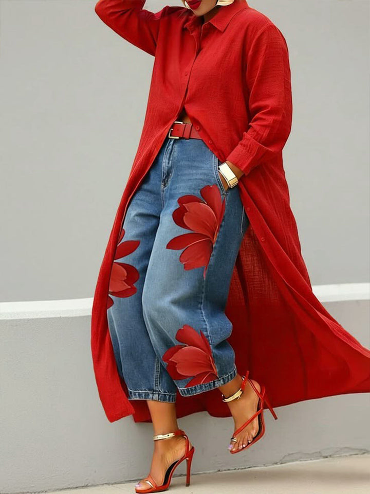 Women's Cotton and Linen Shirt Dress with Fitted Midi Cut - Elena Harper