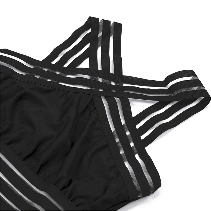 Striped Mesh One-Piece Swimsuit, view 3 - Elena Harper