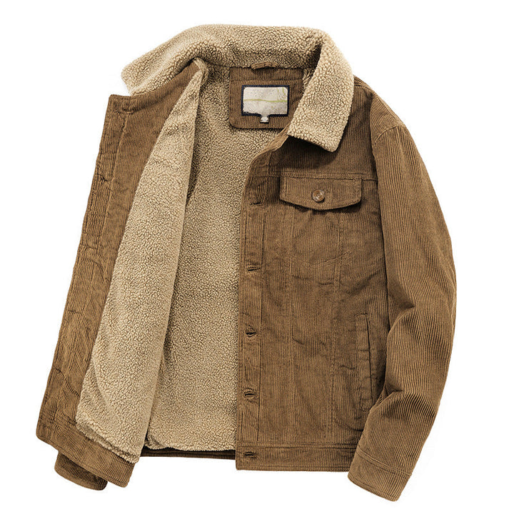 Men's Winter Corduroy Jacket with Fleece Lining and Side Pockets