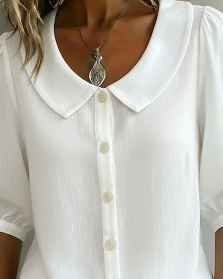 Women's Cotton Blouse with Peter Pan Collar and 3/4 Sleeves - Chic
