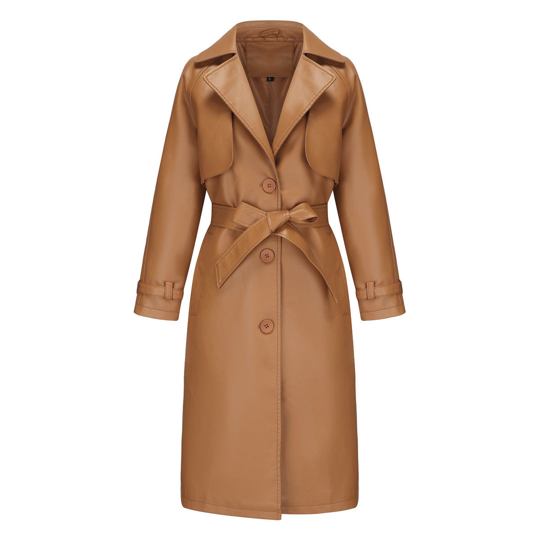 Elegant Premium Long Coat for Women – Belted Coat with Notched Collar and Loose Fit
