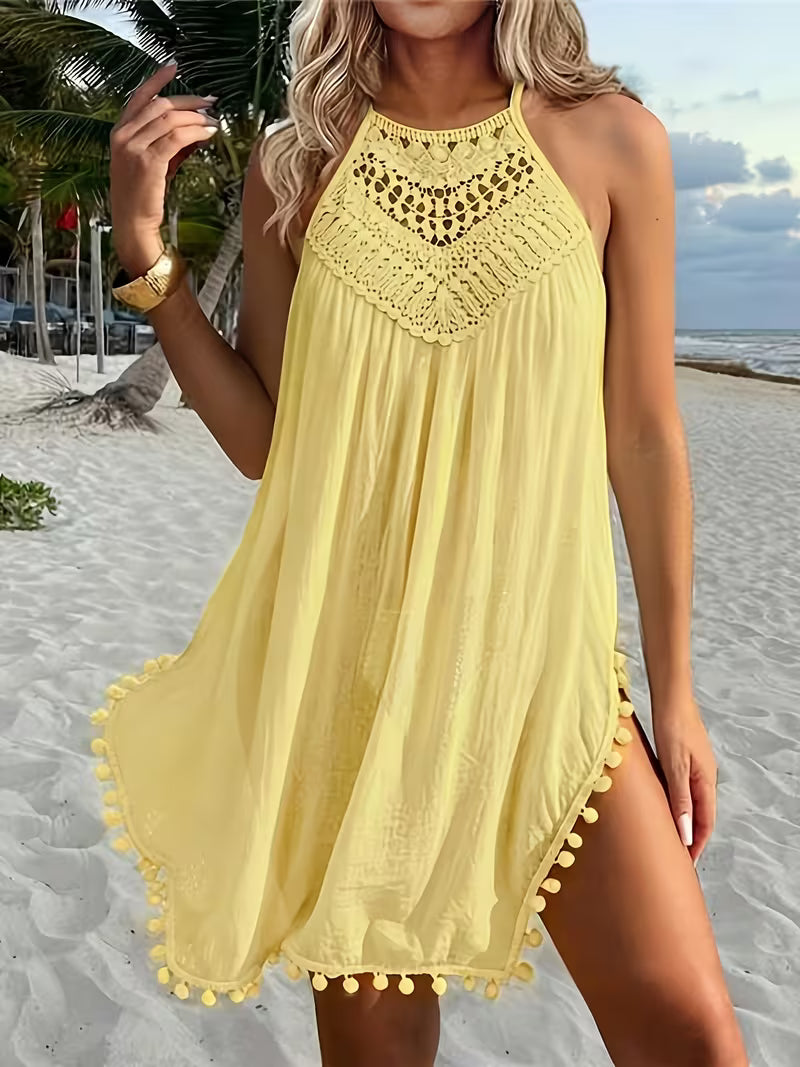 Shiena Elegant Crocheted Halter Dress Made of Lace, view 8 - Elena Harper
