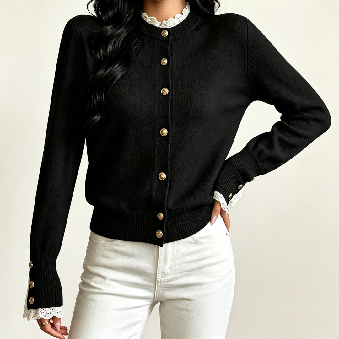 Women's Round Neck Lace Knit Sweater Elegant and Comfortable, view 4 - Elena Harper