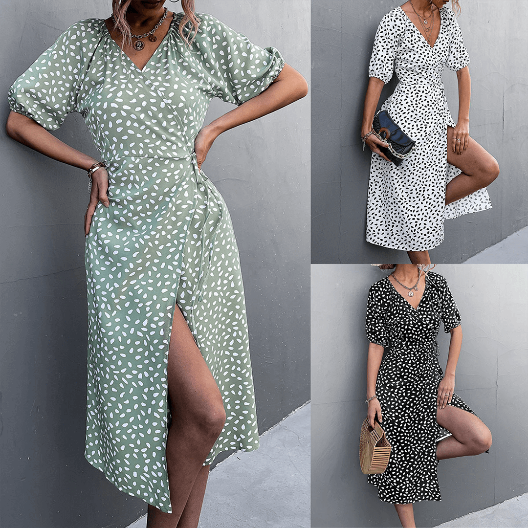 Polka Dot V-Neck Wrap Dress