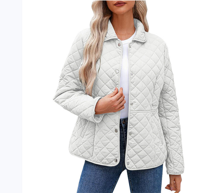 Women's Solid Quilted Jacket – Casual Style with Warm Notched Collar