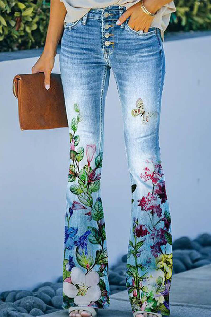 Women's Floral Embroidered Pocket Regular Fit Jeans