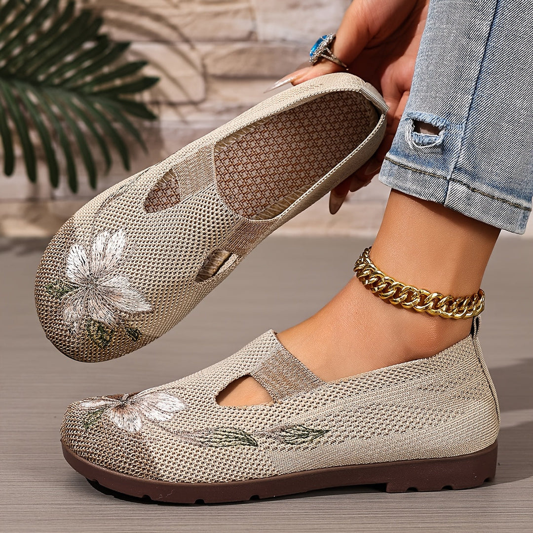 Women's Embroidered Slip-On Flats with Floral Detail