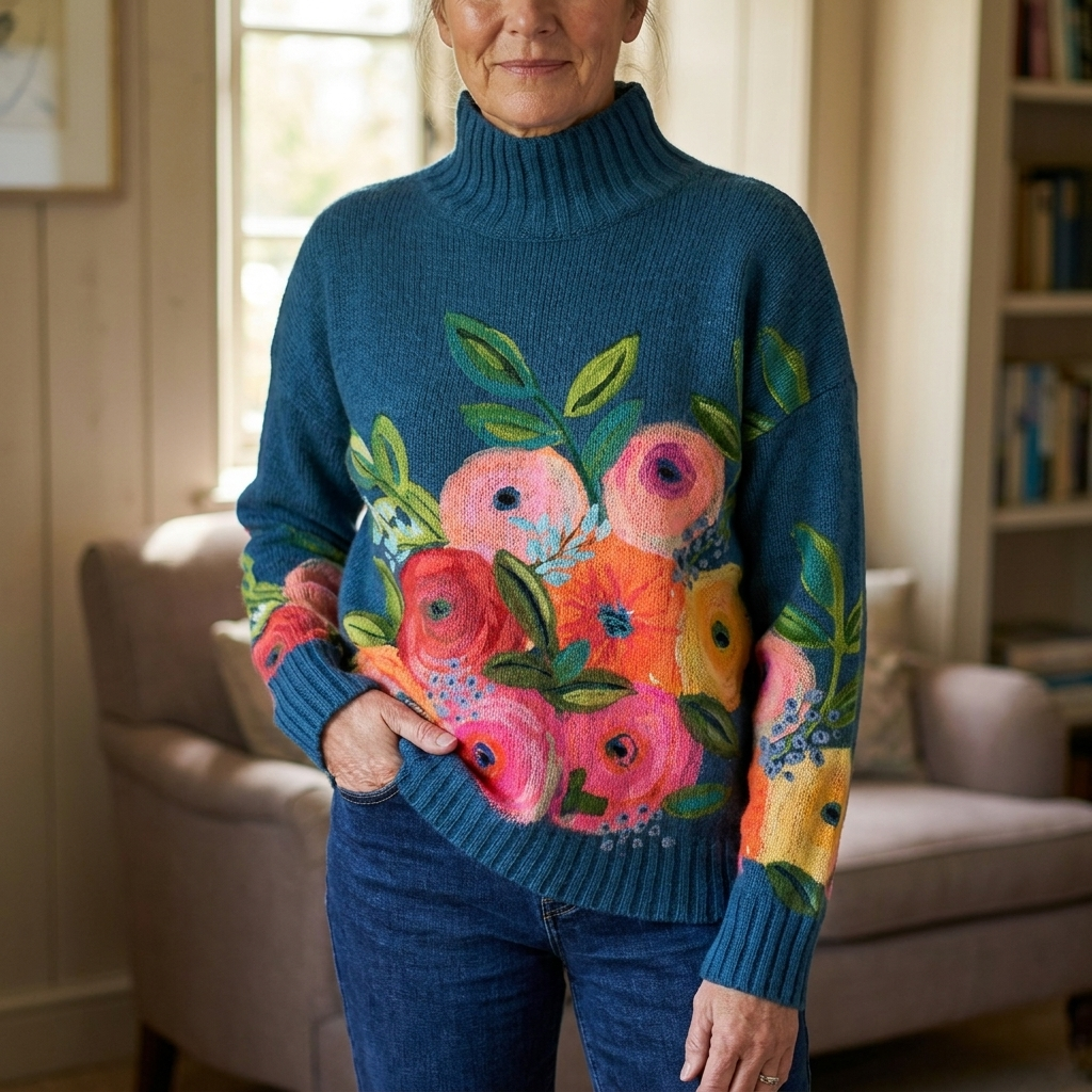 Nora | Elegant and Comfortable Floral Pattern Turtleneck Sweater