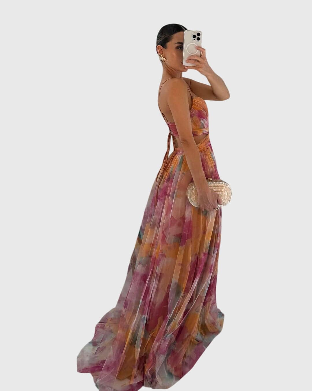Giselle™ floral maxi dress by Emma & Rose Cape Town featuring a flowing skirt and vibrant floral pattern, full-length view.