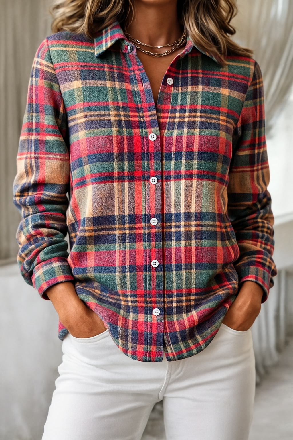 Women's Flannel Checkered Blouse | Warm & Festive