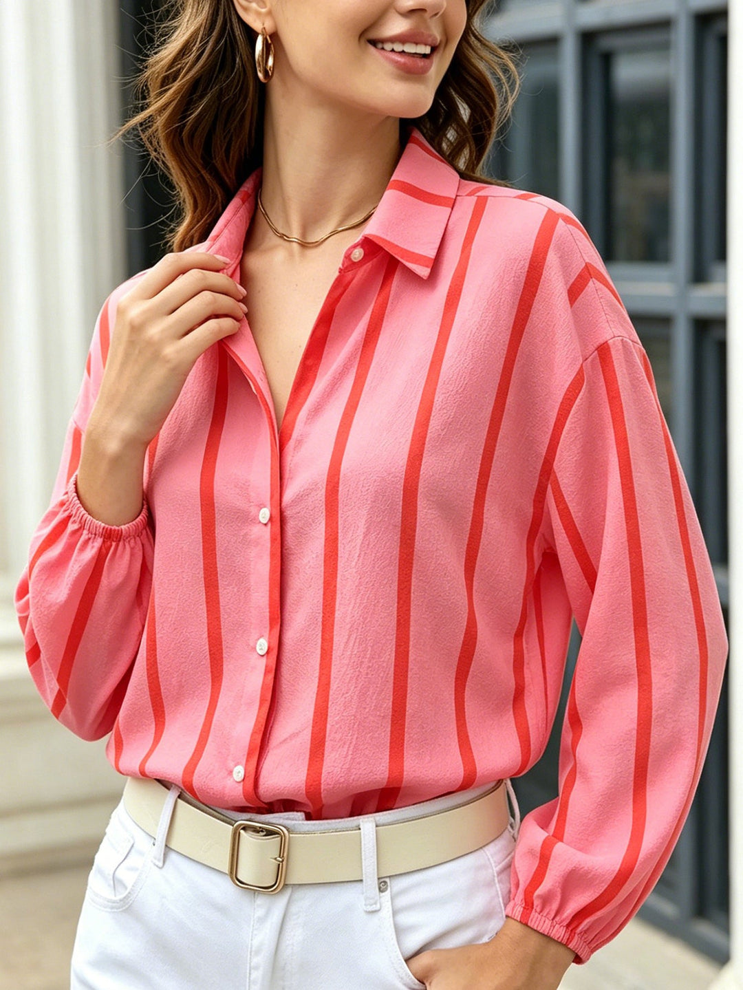 Striped Women's Blouse with Puff Sleeves - Light and Feminine