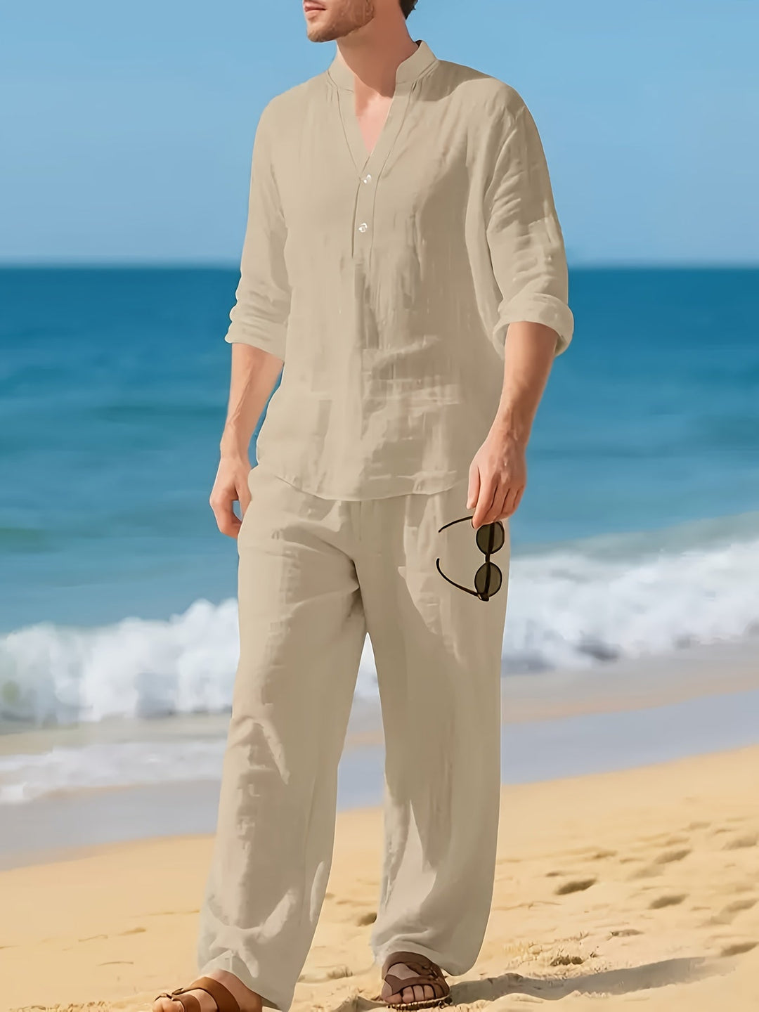 LAURENT MONACO | LINEN SET WITH V-NECK FOR MEN