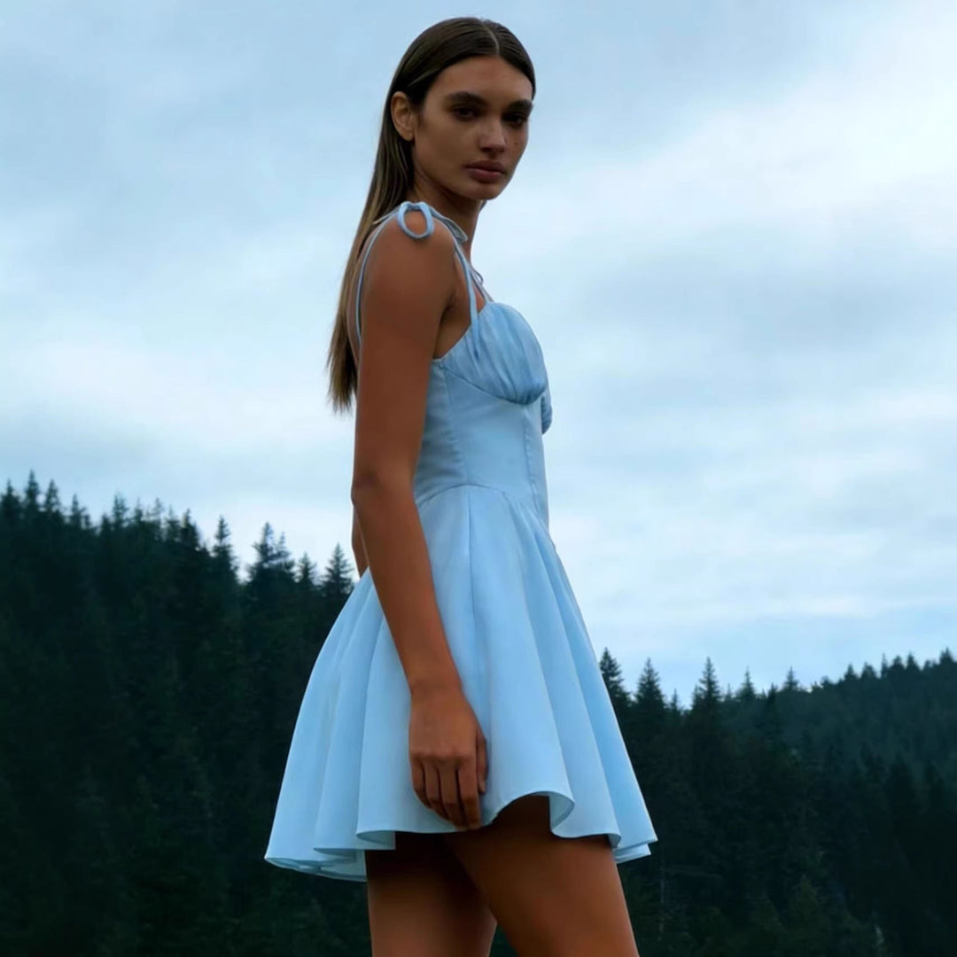 Millicent Goldwick | Sky Blue Tie Strap Summer Dress For Women