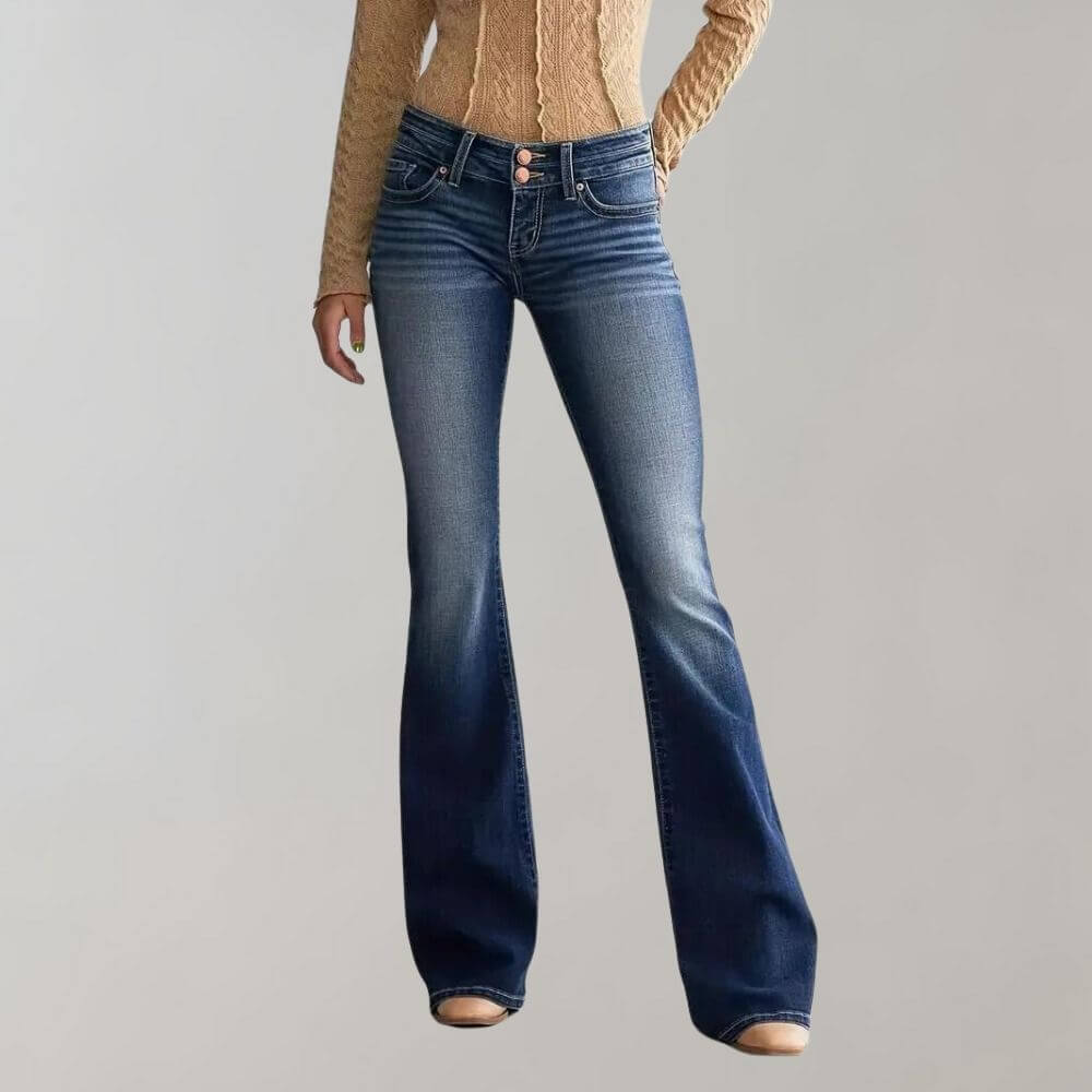 Women's Mid-Waist Slim Fit Stretch Flared Jeans - Elena Harper