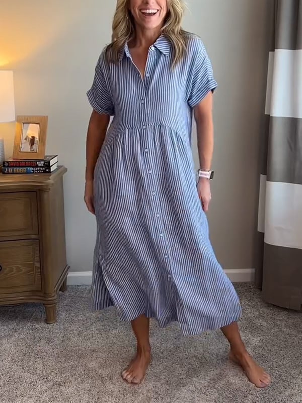 Greta | Women's Striped Button Front Midi Dress