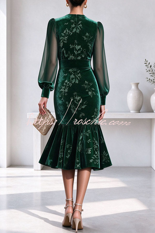 Velvet Sheer Sleeve Floral Dress