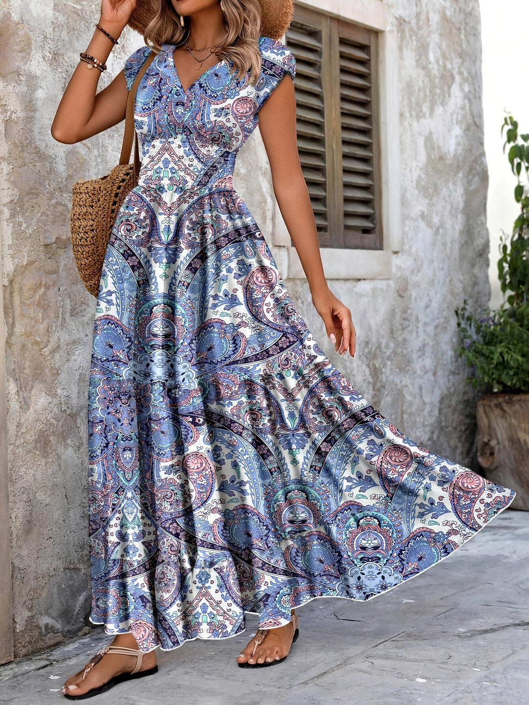 Roberta Bohemian Paisley Maxi Dress, view 3 - Elena Harper