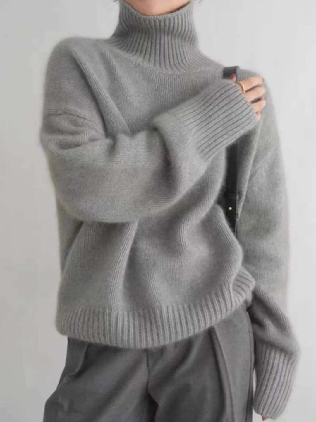 Women's Loose Knit High Neck Sweater, view 3 - Elena Harper