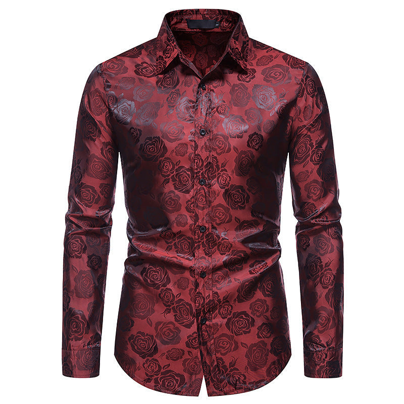 Shiny Shirt with Rose Pattern for Men