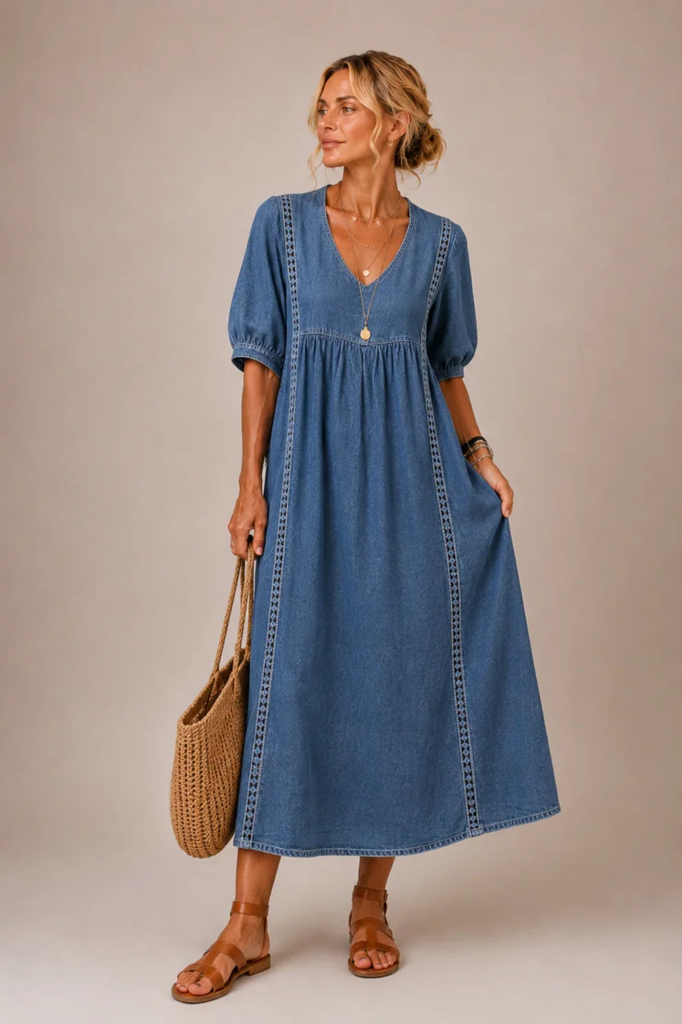 Natasja™ | Tummy-Hiding Midi Dress with V-Neck