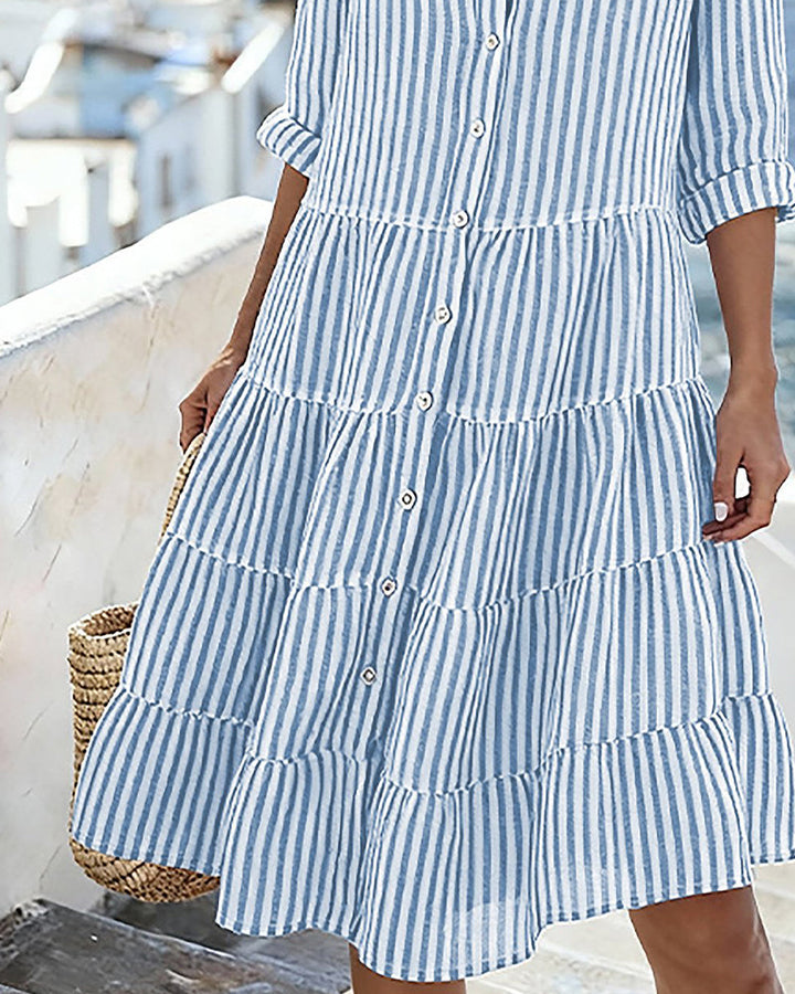 Women's A-Line Dress Casual for Spring and Summer, With Buttons and Short Sleeves, view 2 - Elena Harper