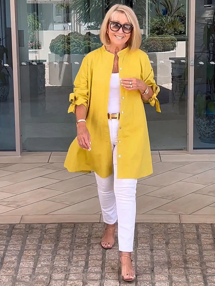 Elliora - Gathered Back Cotton Shirt Jacket