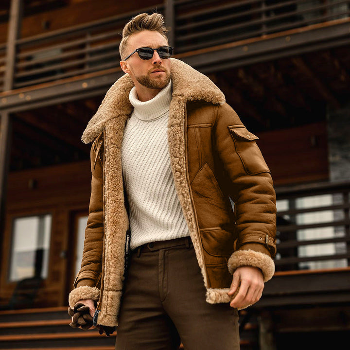 Men's Shearling Aviator Jacket with Zipper