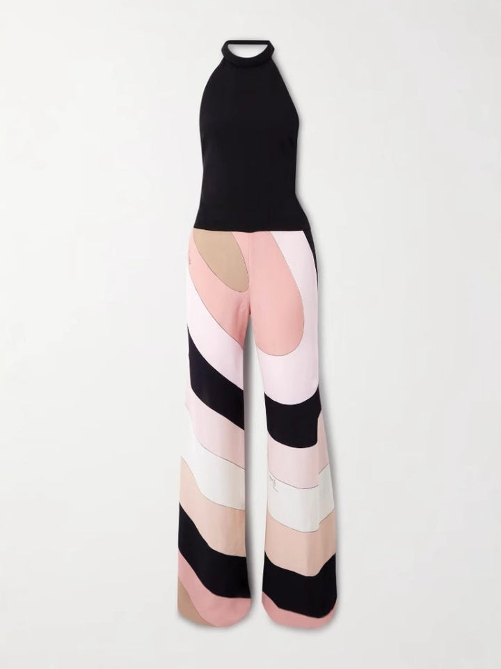 Sexy Halter Backless Printed Jumpsuit