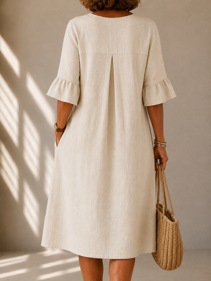 Corinne™ | Belly-Covering Midi Dress with Buttons