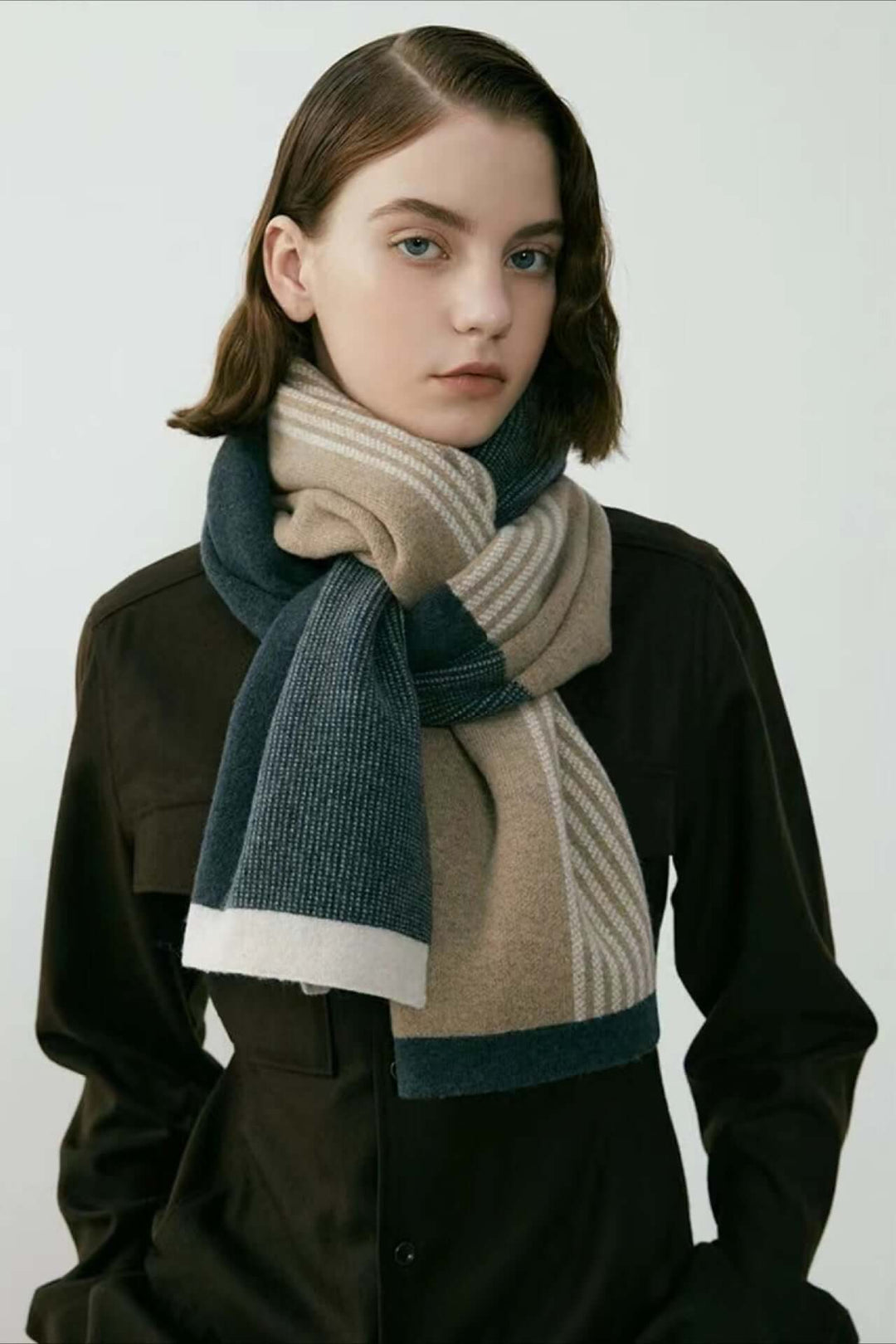 Striped Scarf Warm Winter Wrap, view 4 - Elena Harper