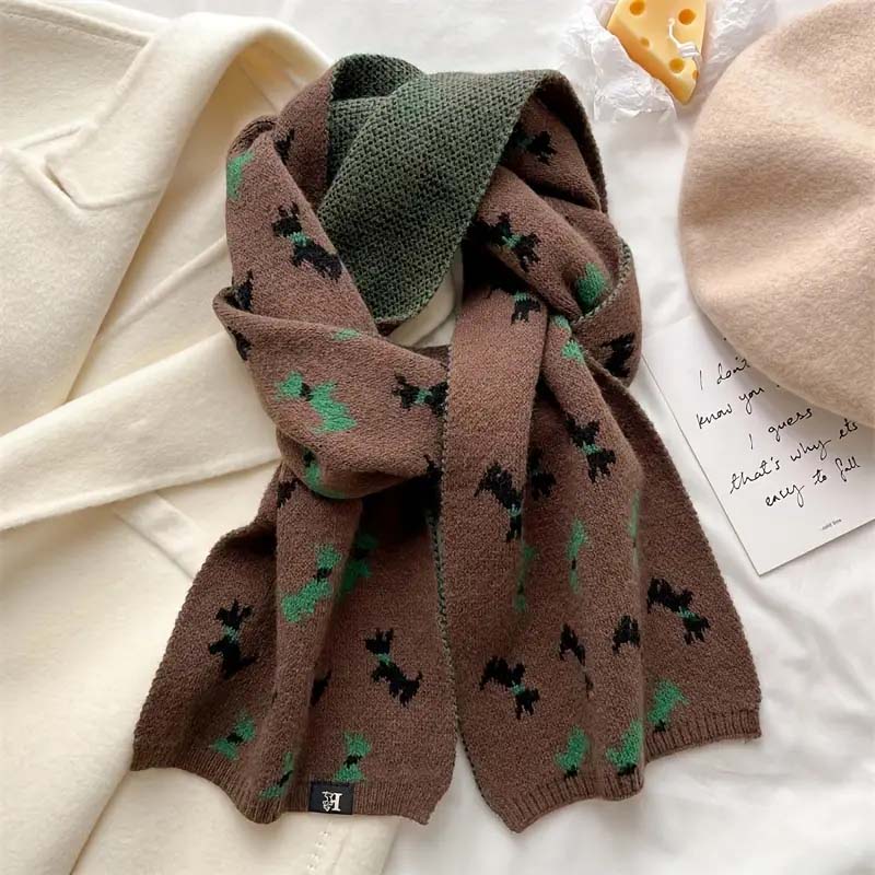 Knitted Scarf with Puppy Pattern