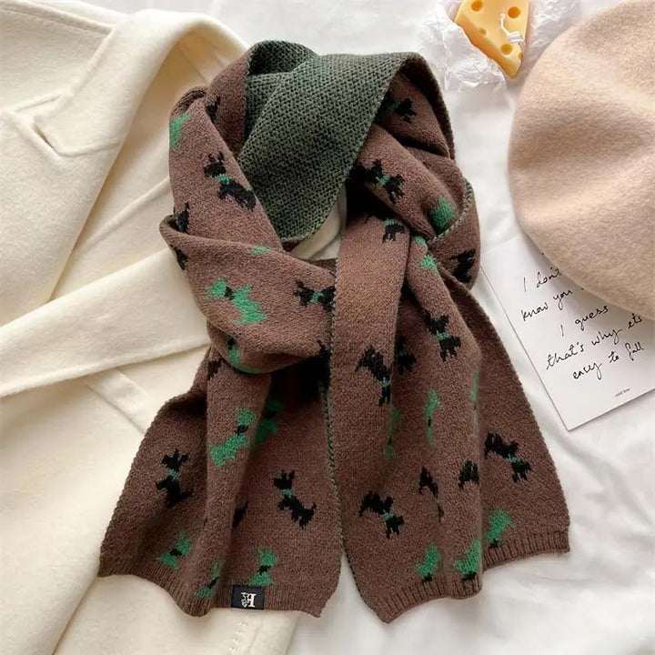 Knitted Scarf with Puppy Pattern