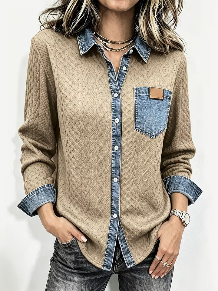 Leoora Long Sleeve Shirt with Patch Pockets, view 4 - Elena Harper