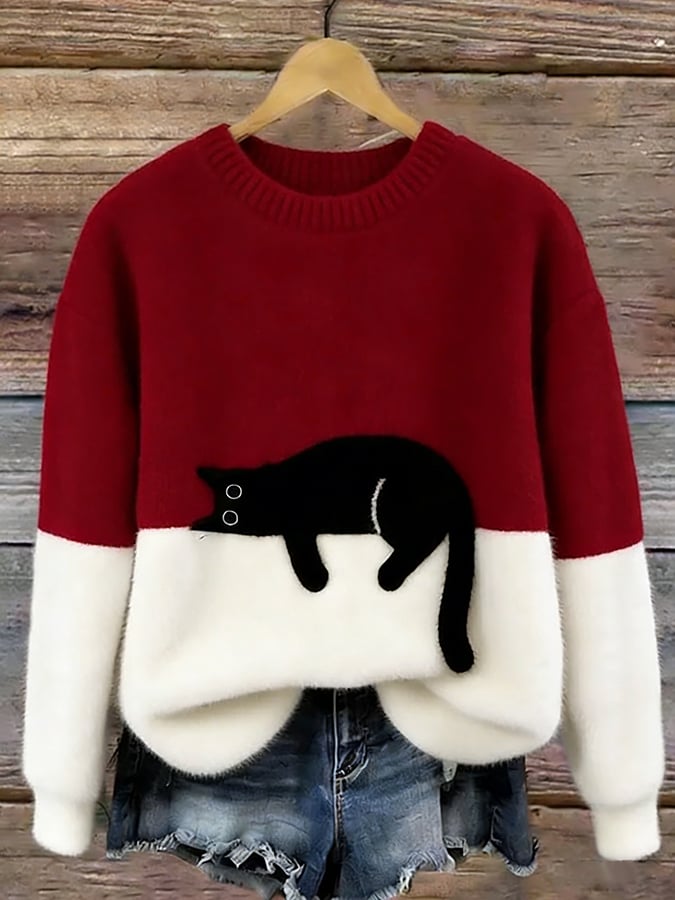 Bonnie — Cat Print Oversized Sweater