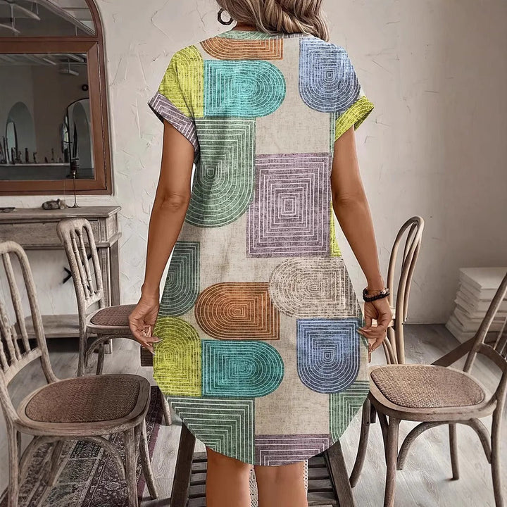 Short geometric print casual dress for women - Marta