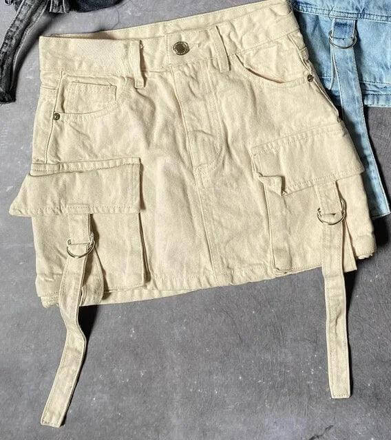 Women's Multi-Pocket Denim A-Line Mini Skirt, view 3 - Elena Harper