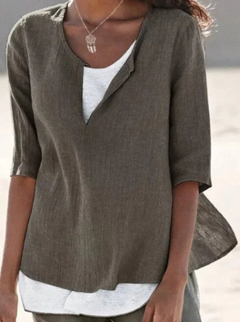 Casual Summer Blouse for Women with Layering – Loose Fit V-Neck