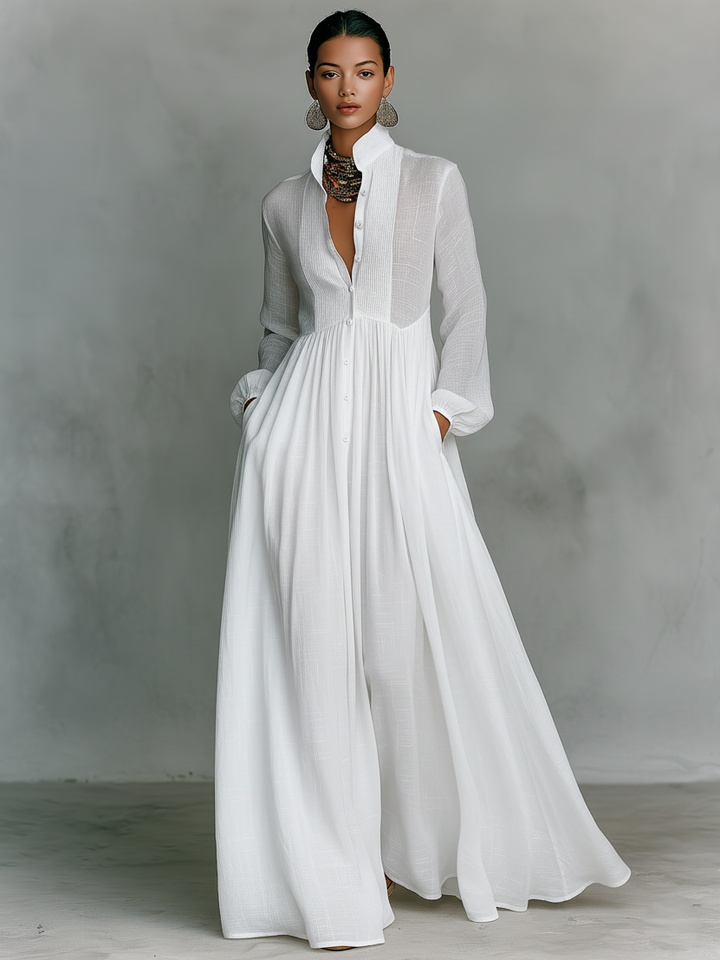 Long Sleeve Button Front Maxi Dress