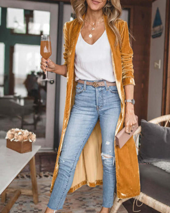 Women's Long Velvet Duster Cardigan - Elena Harper