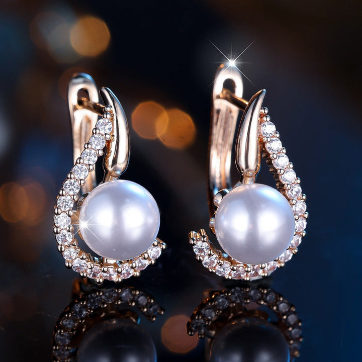 Champagne Gold Pearl Diamond Earrings - Elena Harper