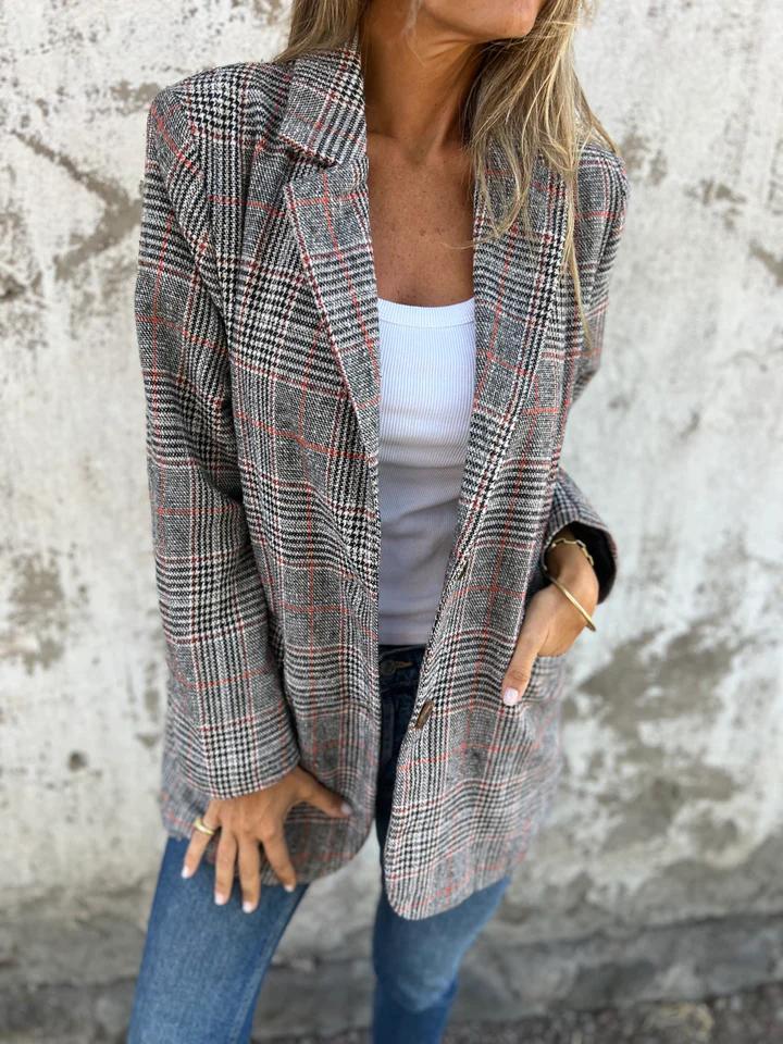 Women’s Oversized Button-Up Checkered Blazer
