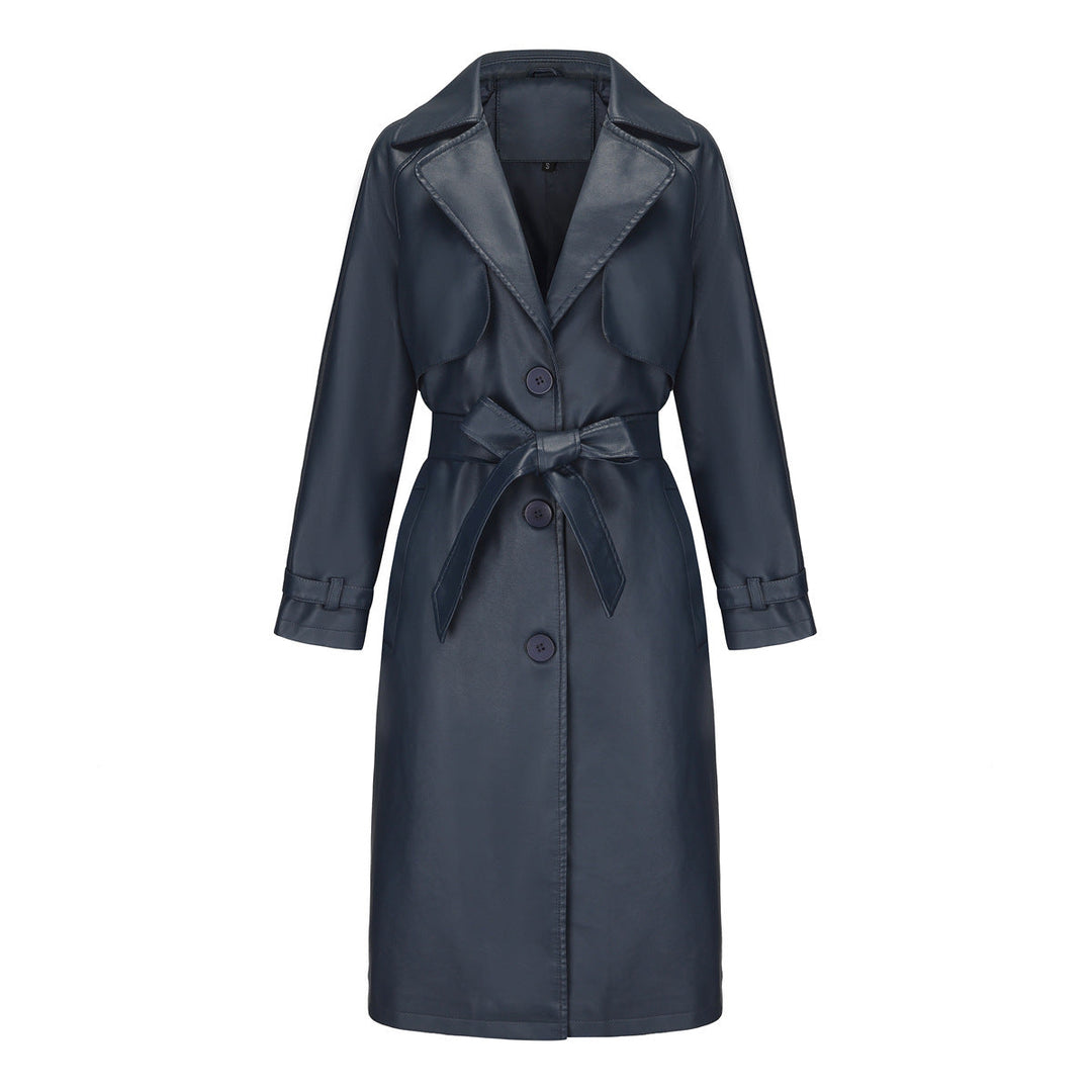 Elegant Premium Long Coat for Women – Belted Coat with Notched Collar and Loose Fit
