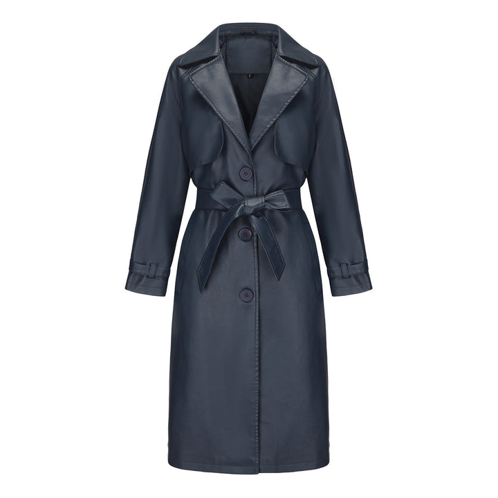 Elegant Premium Long Coat for Women – Belted Coat with Notched Collar and Loose Fit
