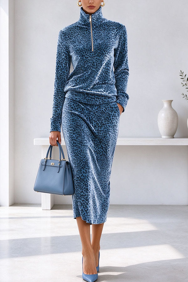 Elegant Slim-Fit Velvet Two-Piece Dress Set