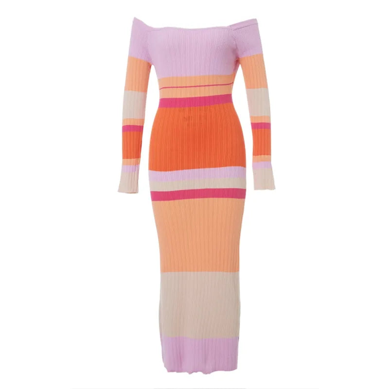 Darcy Multicolor Striped Long Sleeve Knit and Crochet Maxi Dress, view 5 - Elena Harper