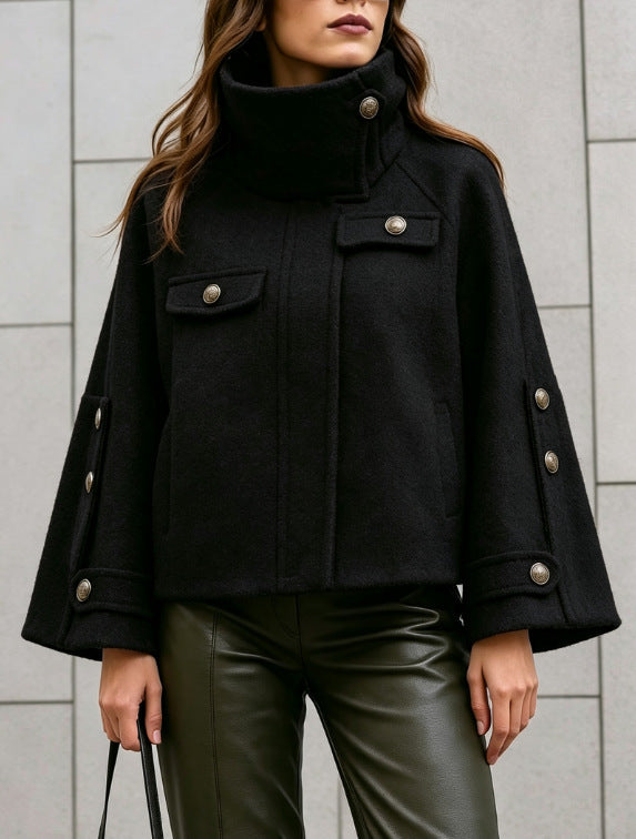 Short women's coat with high collar - Elegant and warm
